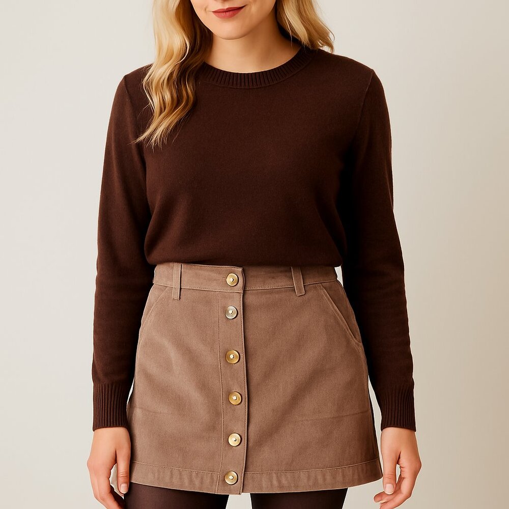 TU | Light Brown Corduroy & Brass Button Mini Skirt - Women's Size 12